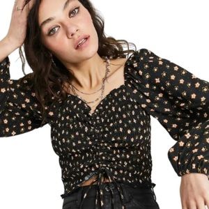 Topshop Retro Floral Print Crop Top in Black at Nordstrom NWT Size 10